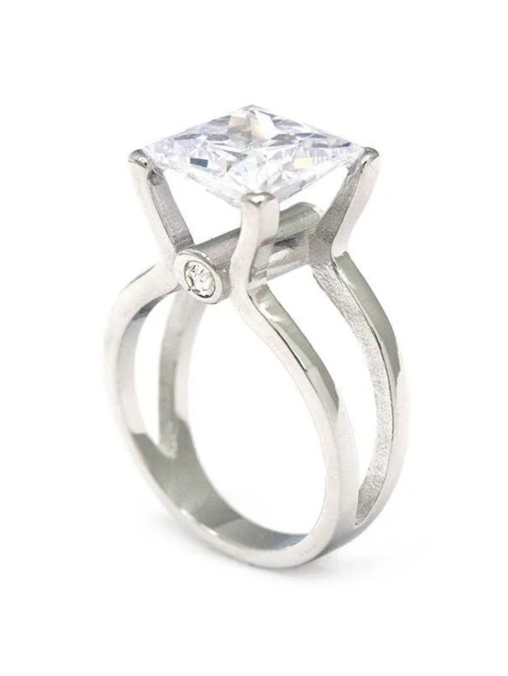 Sterling Silver Princess-Cut Solitaire Ring with Clear Stone
